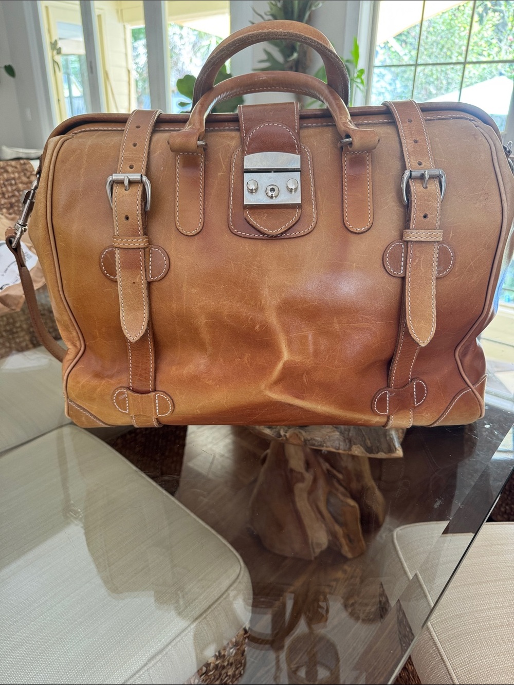 Vintage Hartmann Tan Leather Belting Doctor Bag Gladstone Handbag